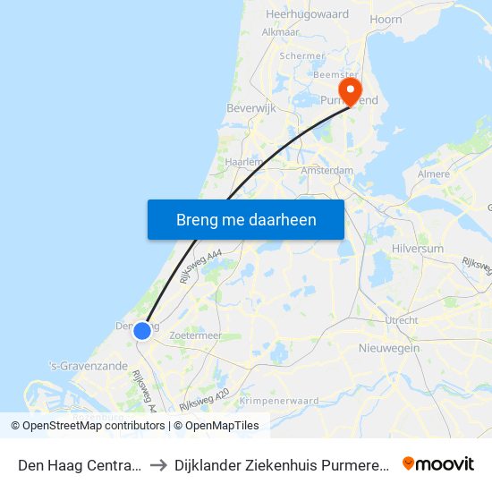 Den Haag Centraal to Dijklander Ziekenhuis Purmerend map
