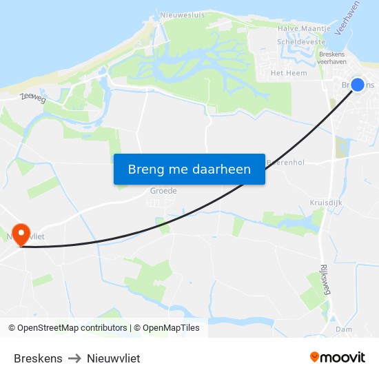 Breskens to Nieuwvliet map