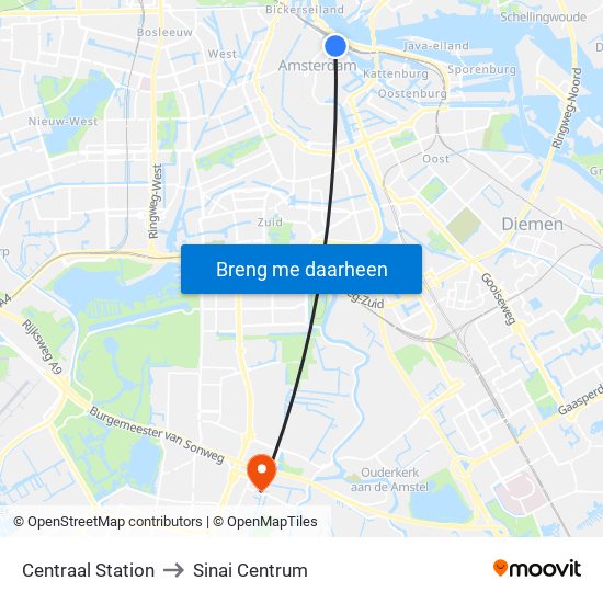 Centraal Station to Sinai Centrum map