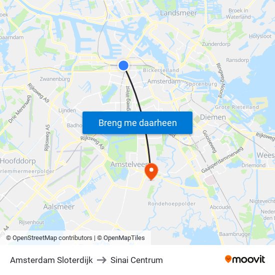 Amsterdam Sloterdijk to Sinai Centrum map