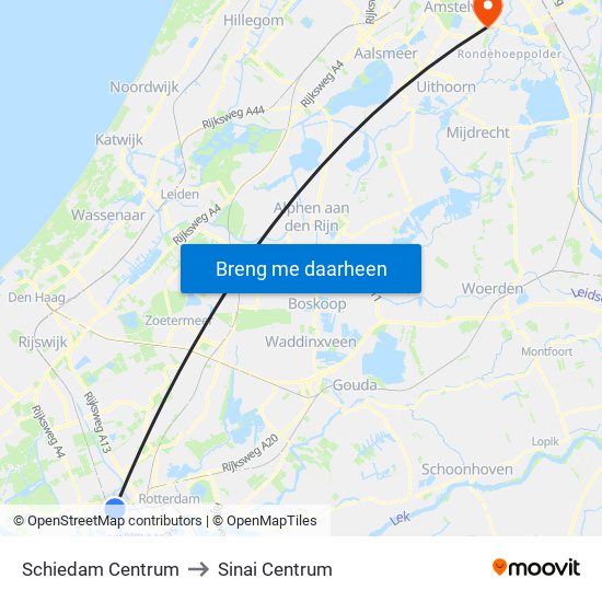 Schiedam Centrum to Sinai Centrum map