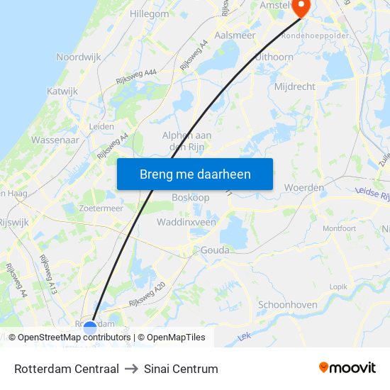 Rotterdam Centraal to Sinai Centrum map