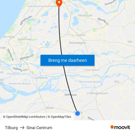 Tilburg to Sinai Centrum map