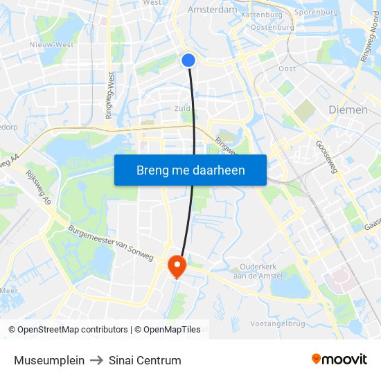 Museumplein to Sinai Centrum map