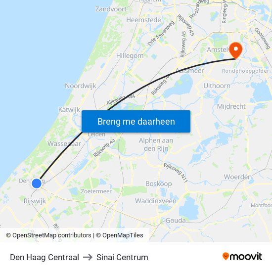 Den Haag Centraal to Sinai Centrum map