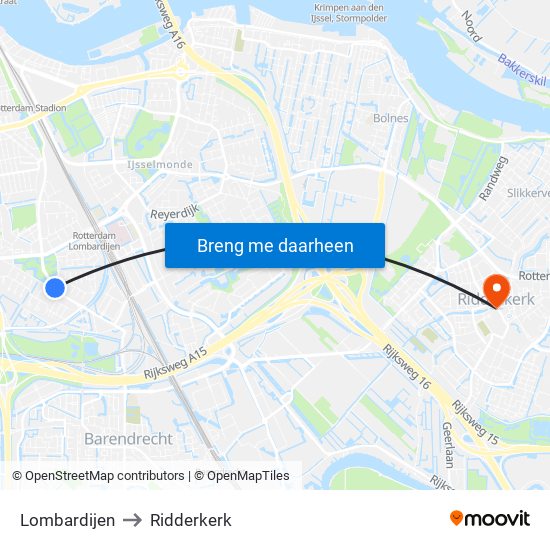 Lombardijen to Ridderkerk map