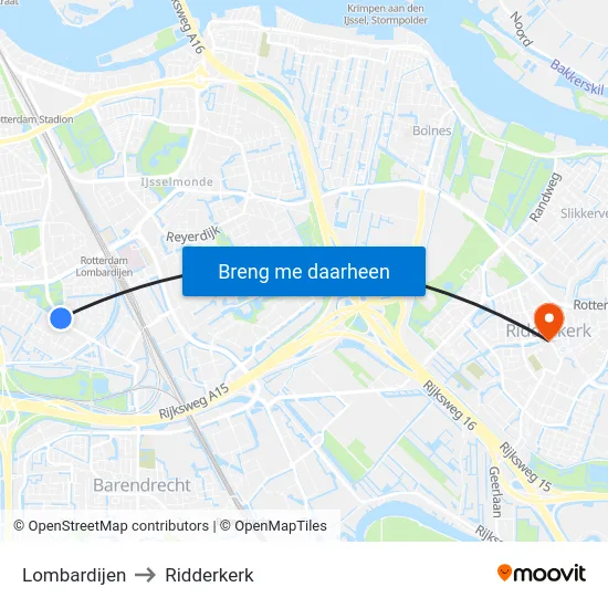 Lombardijen to Ridderkerk map