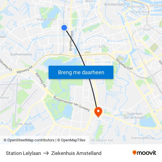 Station Lelylaan to Ziekenhuis Amstelland map