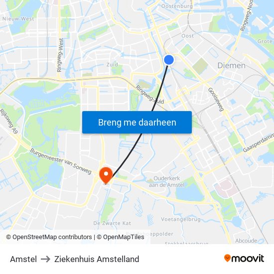 Amstel to Ziekenhuis Amstelland map