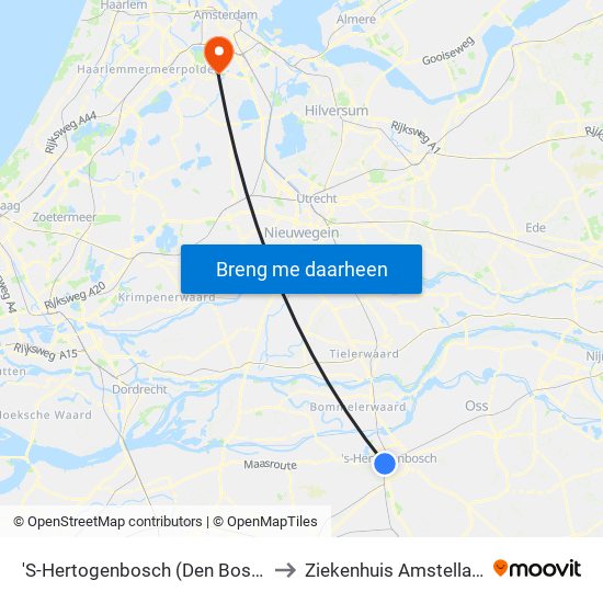 'S-Hertogenbosch (Den Bosch) to Ziekenhuis Amstelland map