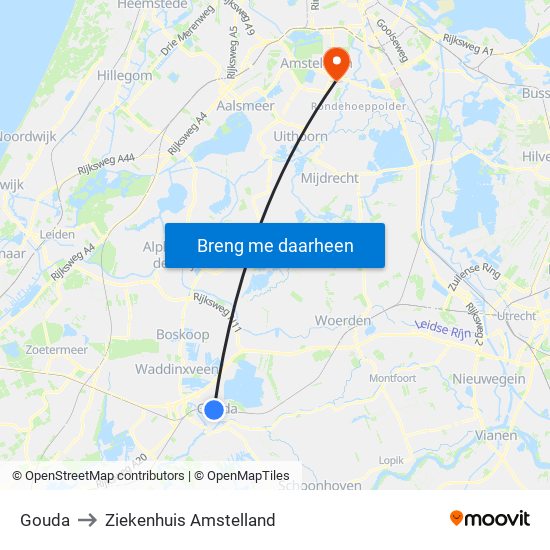 Gouda to Ziekenhuis Amstelland map