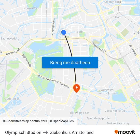 Olympisch Stadion to Ziekenhuis Amstelland map