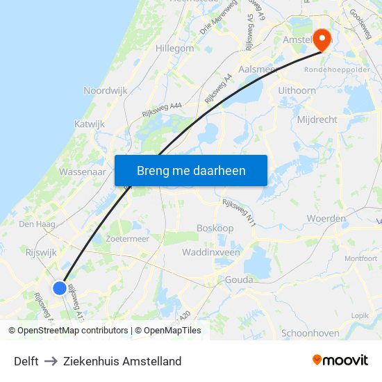 Delft to Ziekenhuis Amstelland map