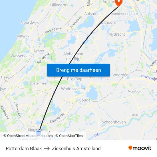 Rotterdam Blaak to Ziekenhuis Amstelland map