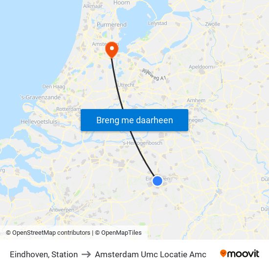 Eindhoven, Station to Amsterdam Umc Locatie Amc map