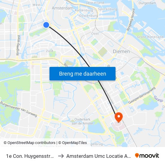 1e Con. Huygensstraat to Amsterdam Umc Locatie Amc map