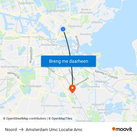 Noord to Amsterdam Umc Locatie Amc map