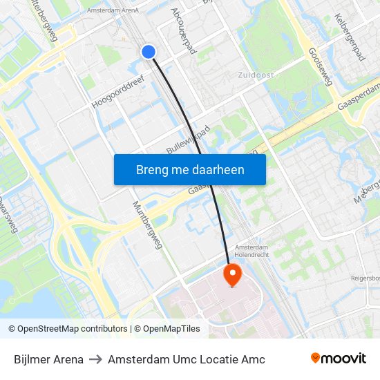 Bijlmer Arena to Amsterdam Umc Locatie Amc map