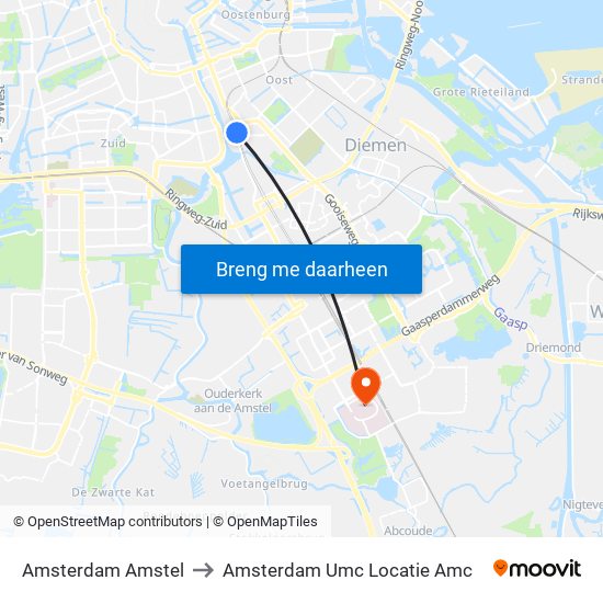 Amsterdam Amstel to Amsterdam Umc Locatie Amc map