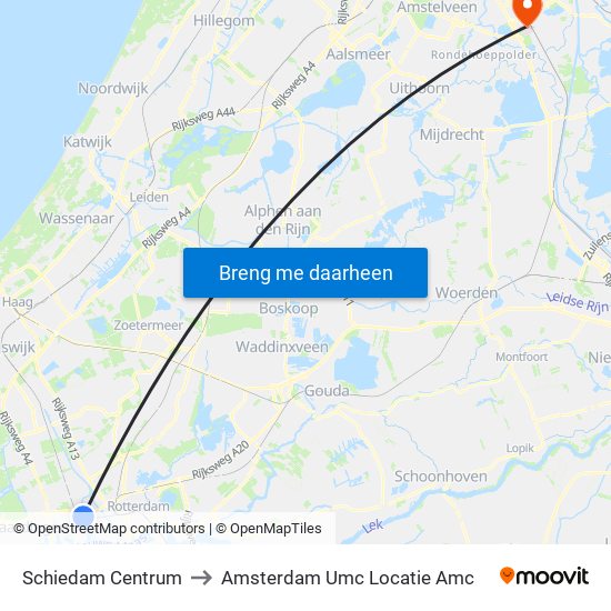 Schiedam Centrum to Amsterdam Umc Locatie Amc map