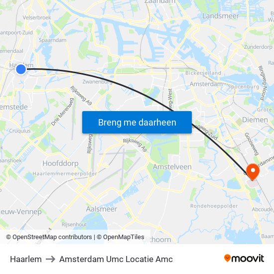 Haarlem to Amsterdam Umc Locatie Amc map