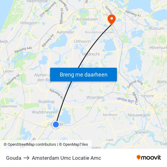Gouda to Amsterdam Umc Locatie Amc map