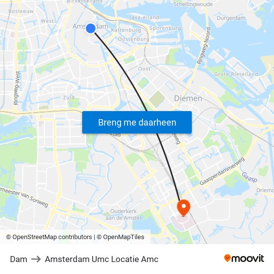 Dam to Amsterdam Umc Locatie Amc map