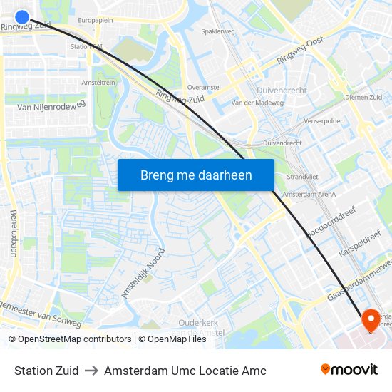 Station Zuid to Amsterdam Umc Locatie Amc map