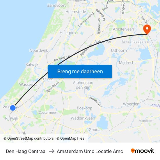 Den Haag Centraal to Amsterdam Umc Locatie Amc map