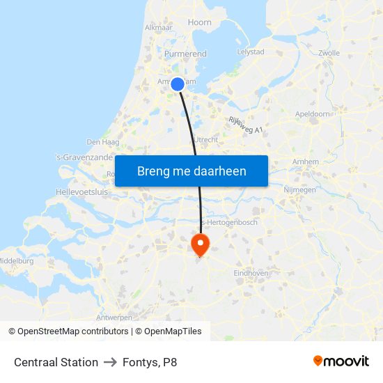 Centraal Station to Fontys, P8 map