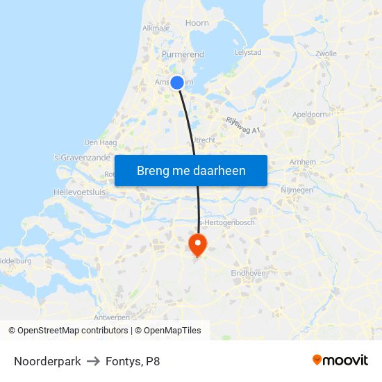 Noorderpark to Fontys, P8 map