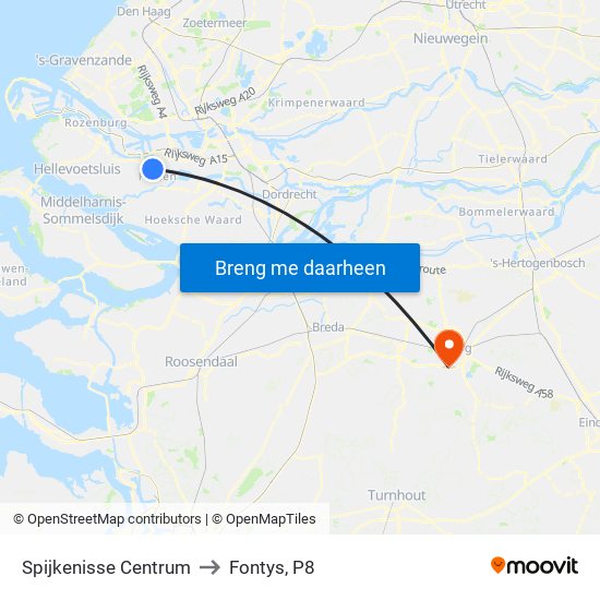 Spijkenisse Centrum to Fontys, P8 map