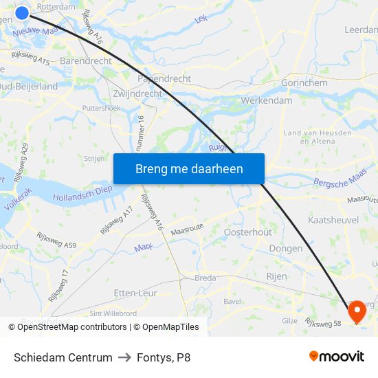 Schiedam Centrum to Fontys, P8 map