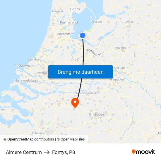 Almere Centrum to Fontys, P8 map