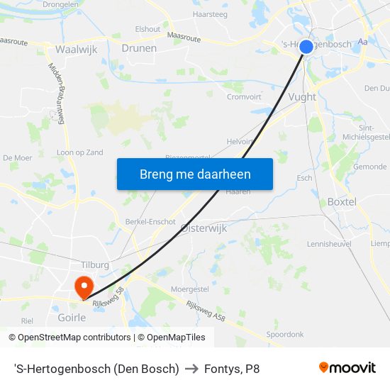 'S-Hertogenbosch (Den Bosch) to Fontys, P8 map