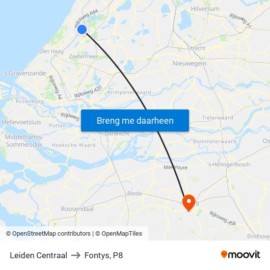 Leiden Centraal to Fontys, P8 map