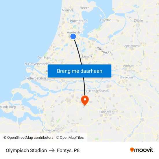 Olympisch Stadion to Fontys, P8 map