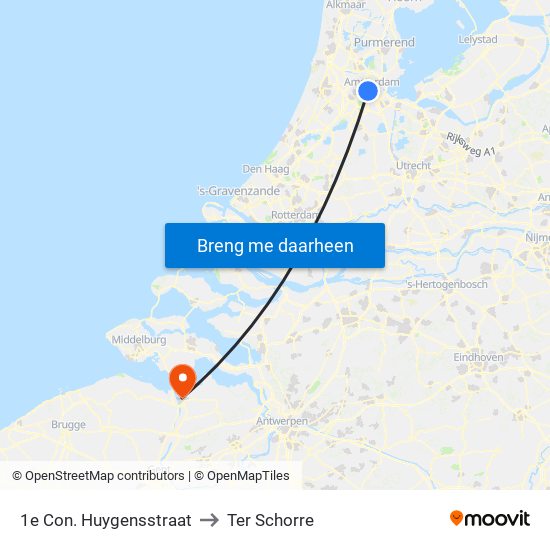 1e Con. Huygensstraat to Ter Schorre map