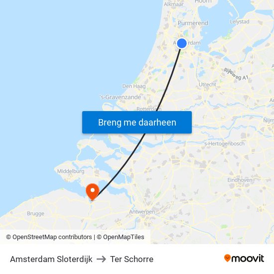 Amsterdam Sloterdijk to Ter Schorre map
