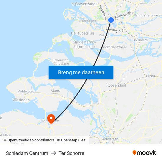 Schiedam Centrum to Ter Schorre map