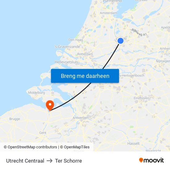 Utrecht Centraal to Ter Schorre map