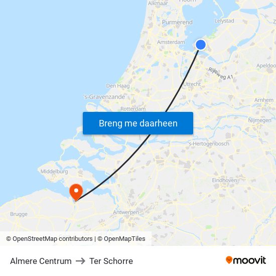 Almere Centrum to Ter Schorre map