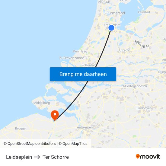 Leidseplein to Ter Schorre map