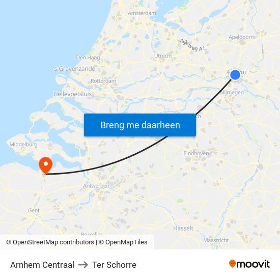 Arnhem Centraal to Ter Schorre map