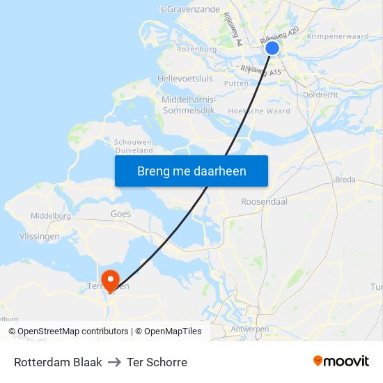 Rotterdam Blaak to Ter Schorre map