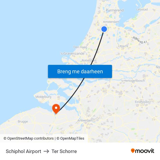Schiphol Airport to Ter Schorre map