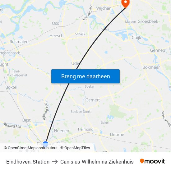 Eindhoven, Station to Canisius-Wilhelmina Ziekenhuis map
