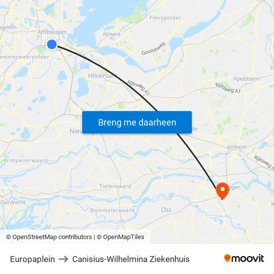 Europaplein to Canisius-Wilhelmina Ziekenhuis map