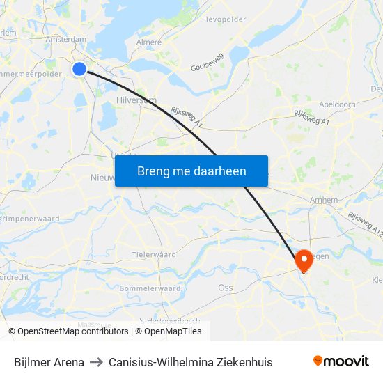 Bijlmer Arena to Canisius-Wilhelmina Ziekenhuis map