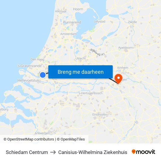 Schiedam Centrum to Canisius-Wilhelmina Ziekenhuis map